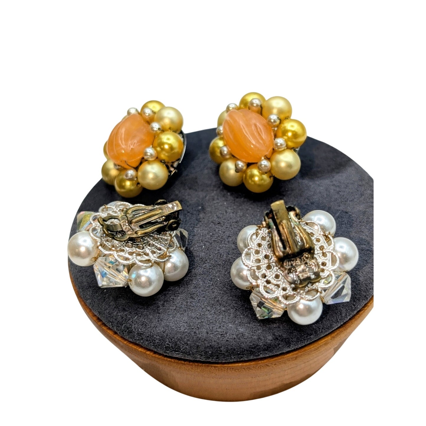 Vintage Two Pair Marked Japan  Clip On Beaded Jewelry