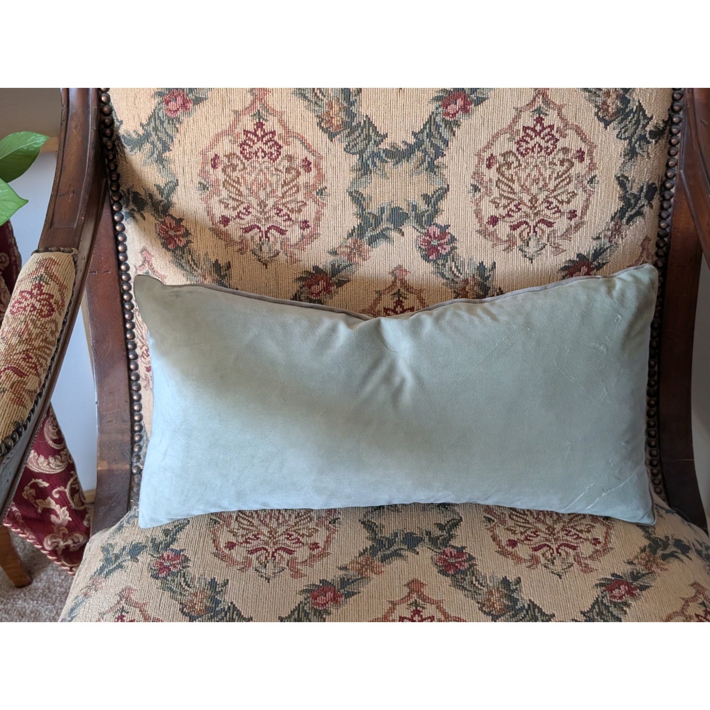 Lt Celadon Gray Trim Chamois Like Cloth Zippered Duck Feather Insert Pillow