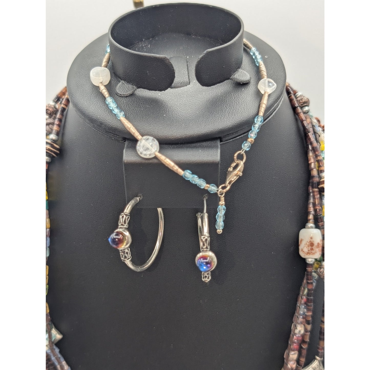 Beachy Boho Blue Brown Stone Glass Beaded 10 Pc Mixed Jewelry Lot