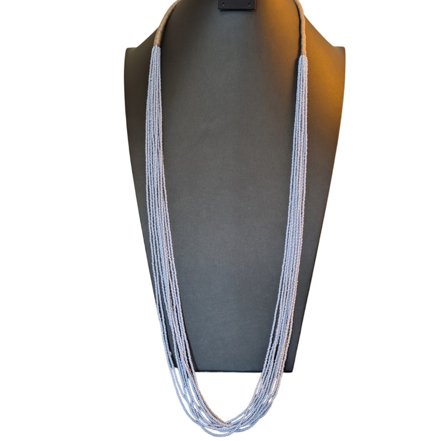 Dusty Blue Seed Bead Ten Strand Tribal Vibe Wrapped Pull Over Long 40" Necklace