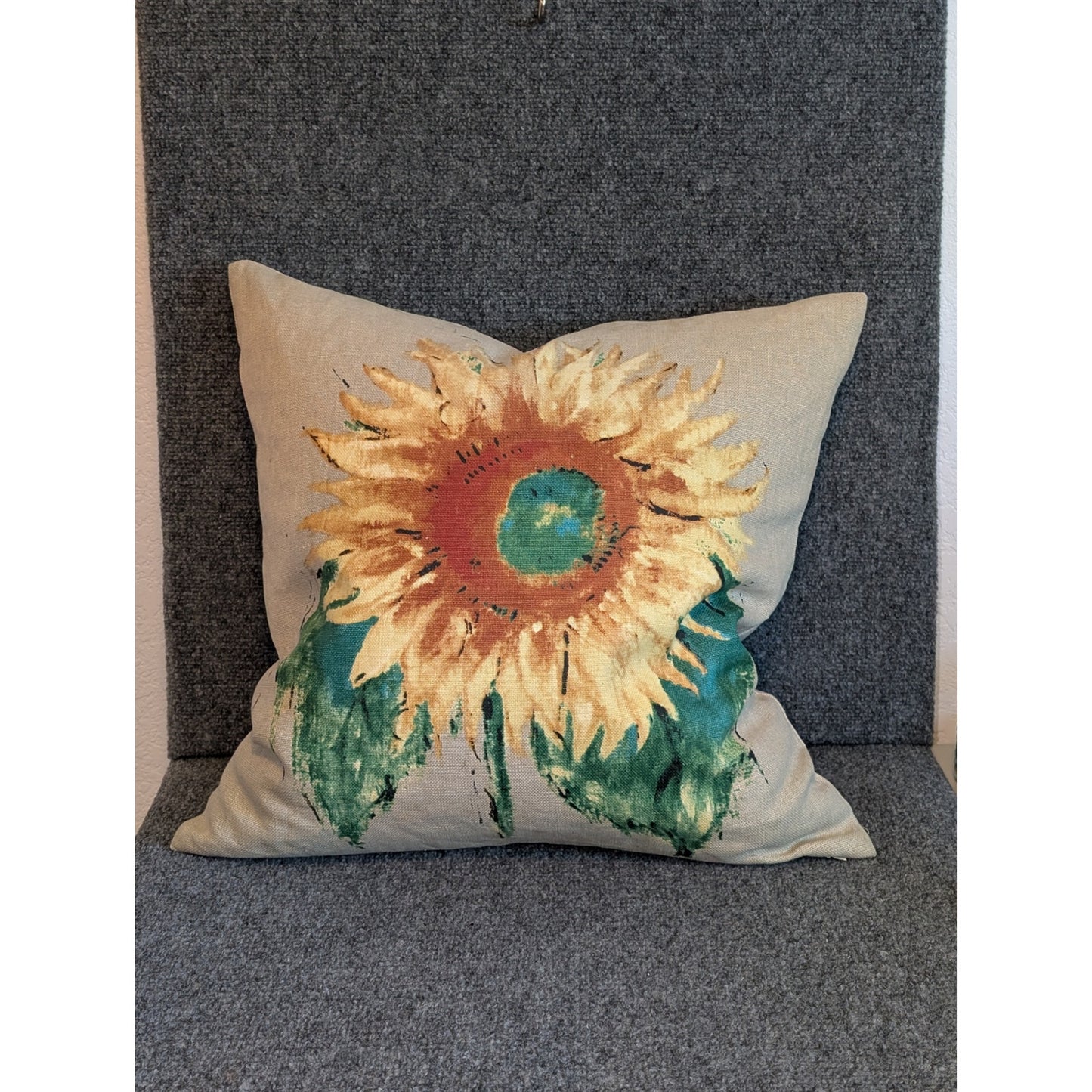 Pottery Barn Linen Cotton 20X20 Sunflower Decorative Pillow Feather Fill Insert