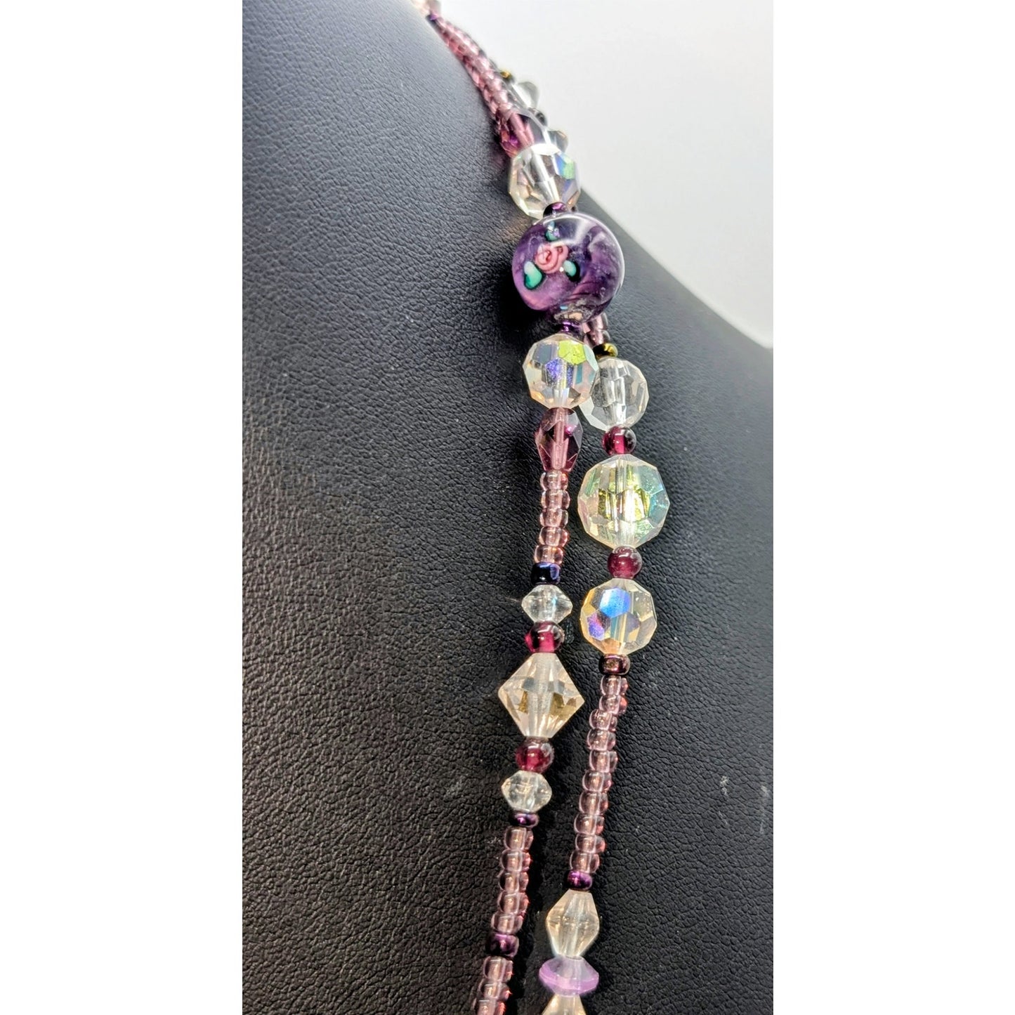 VTG Gorgeous Purple Lampwork & Glass Bead Multi-Shape Crystal 50" Long Necklace