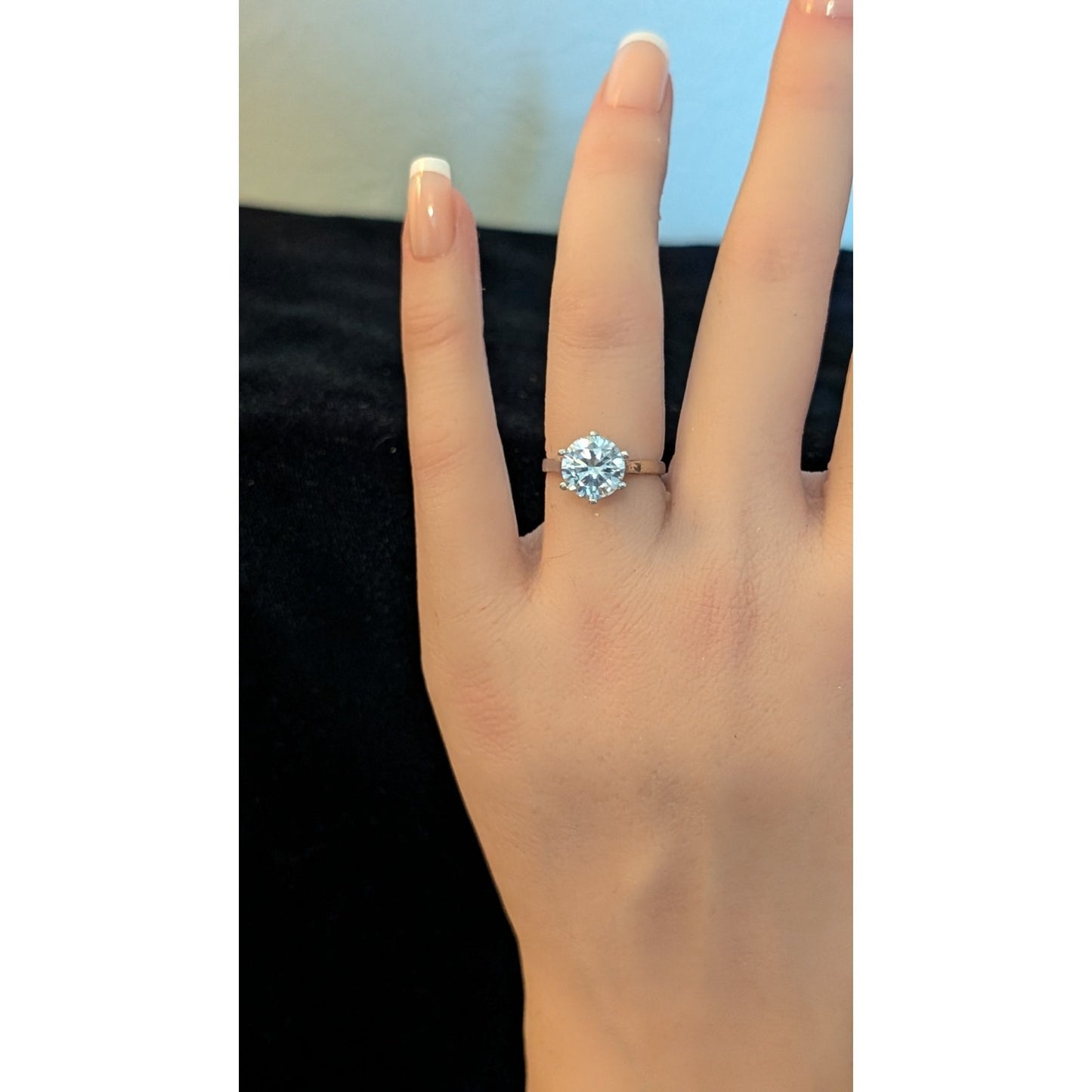 Six Prong Large CZ Solitaire 925 Sterling Silver Engagement Ring Size 4.75