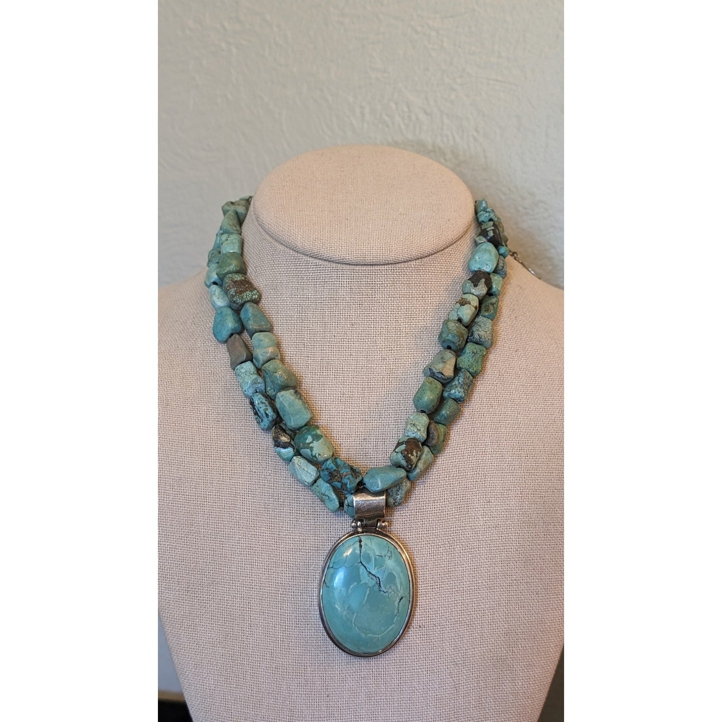 EXEX 925 Sterling Silver Claudia Agudelo Two Strand Turquoise Pendant Necklace