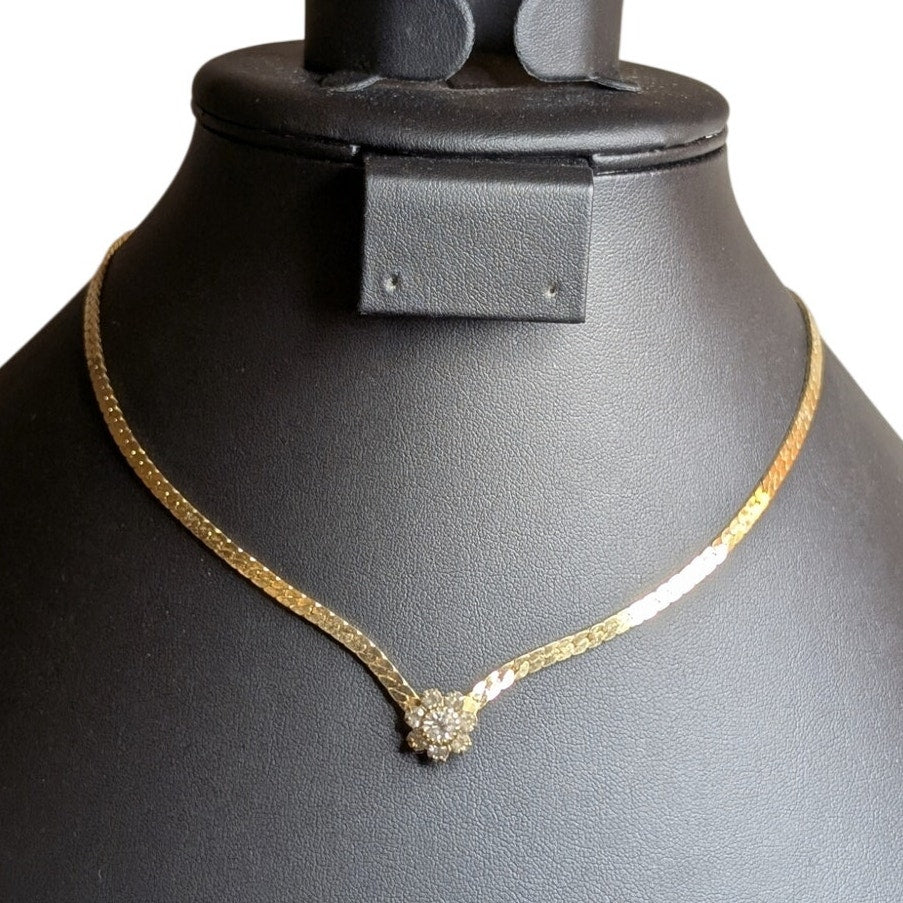 Vintage Parklane Gold Tone 16" Center Rhinestone Flower Necklace
