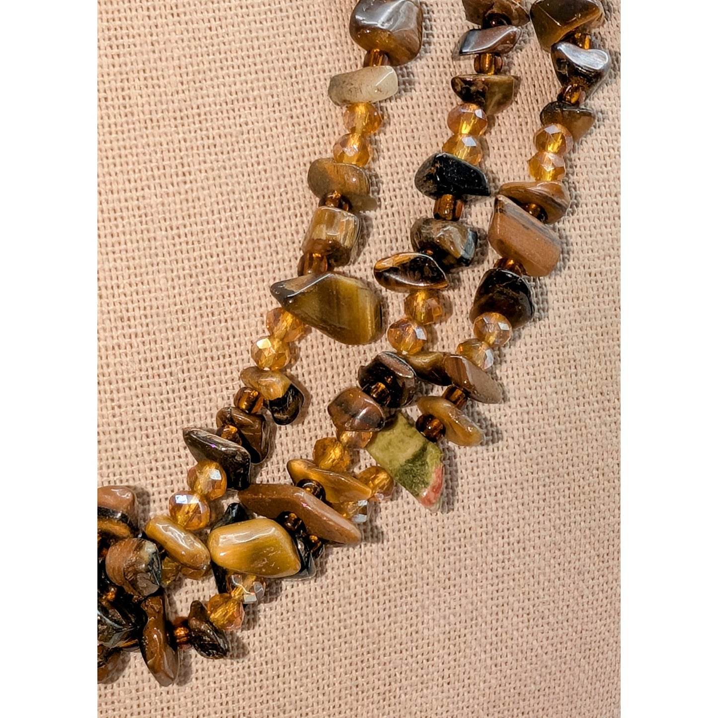 Triple Strand Tiger's Eye & Brown Chip Bead Magnetic Clasp Necklace & Bracelet