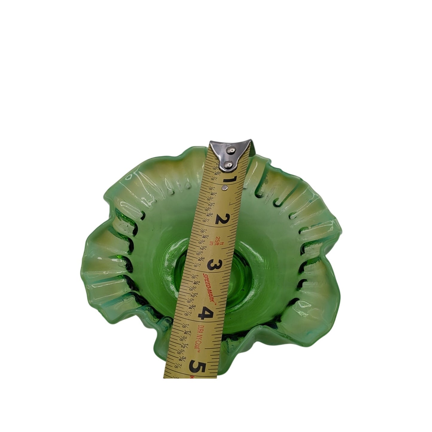 Vintage Green Opalescent Ruffled Edge Fenton Art Glass Bowl -- Read Description