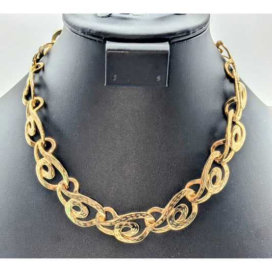 VTG Gold Tone Striated Dash Design Swirl Chain Link 17.5" Fold Over ClaspChoker