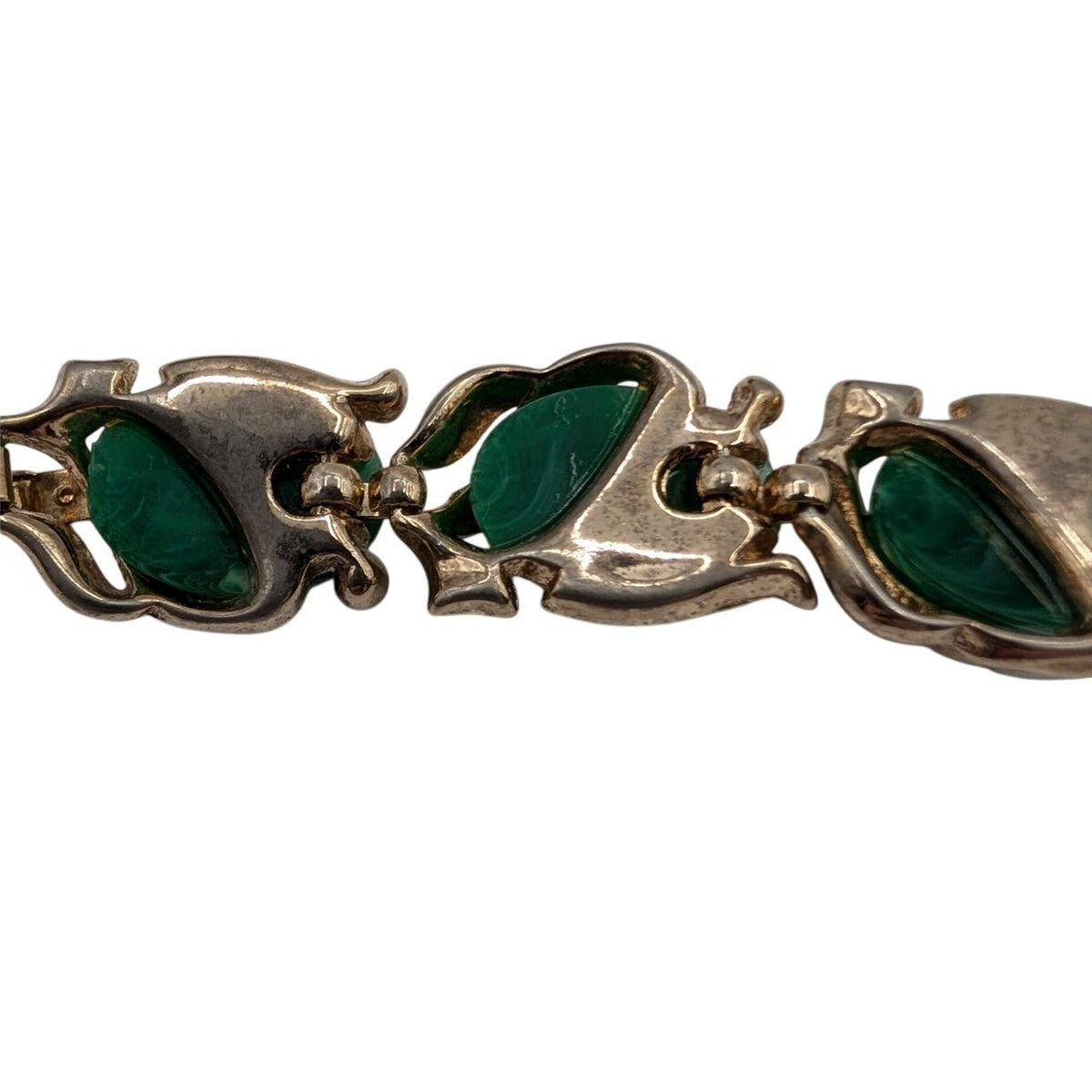 Vintage Crown Trifari Caravan Gold Tone Faux Malachite Green Bracelet