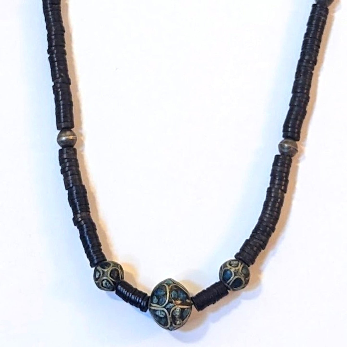 Vintage Hand Made Asian East Indian Ethnic Silver Turquoise Bead Necklace