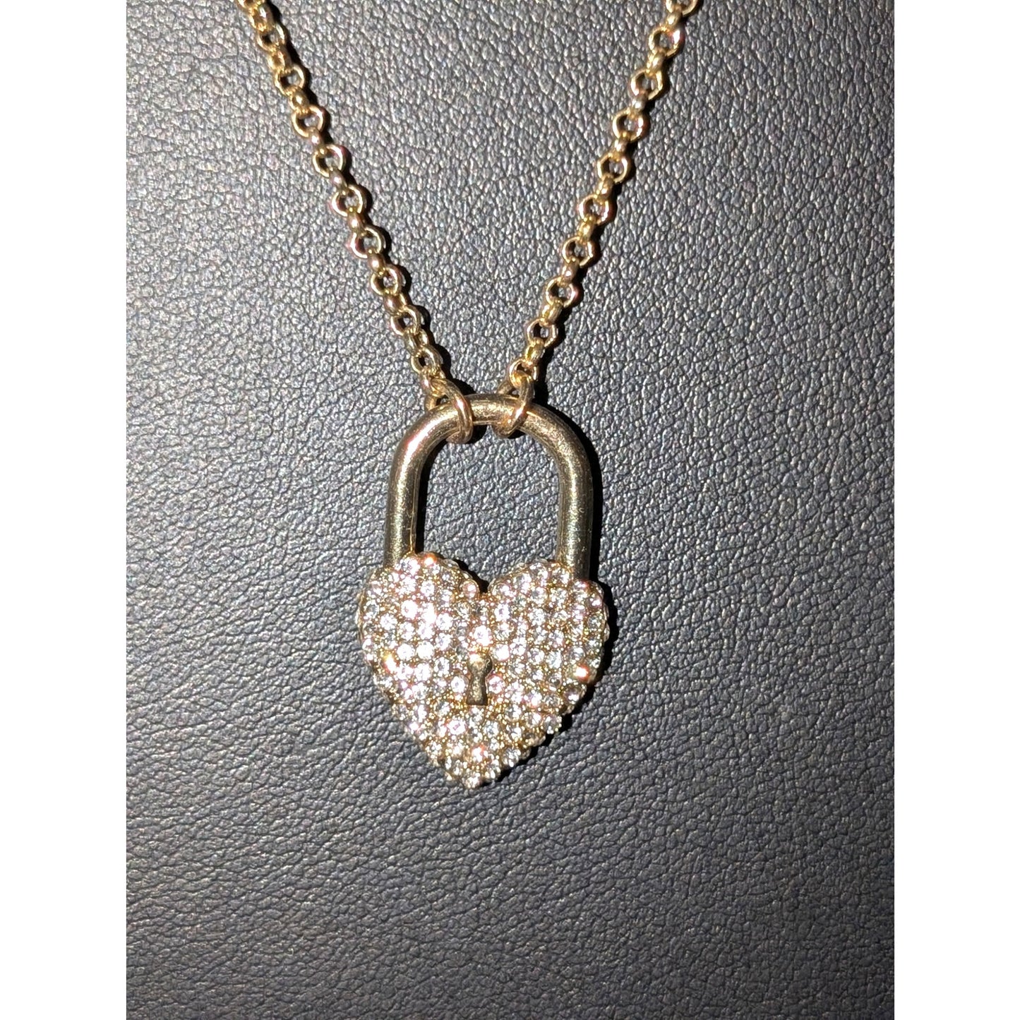 Sugarfix Pave Heart Lock Gold Tone Pendant Chain 26" Necklace