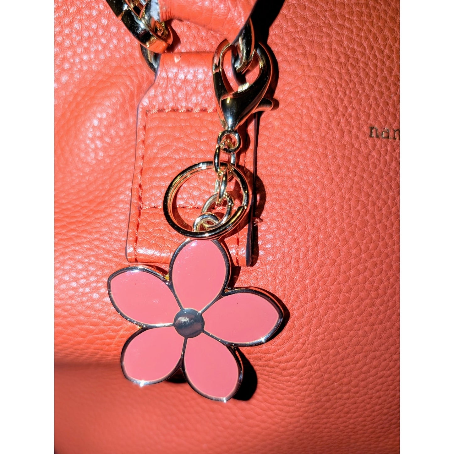 Nanette Lepore Orange Leather Satchel W/ Orange Flower Charm