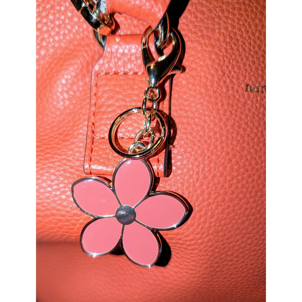 Nanette Lepore Orange Leather Satchel W/ Orange Flower Charm