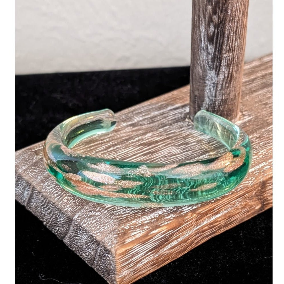 Murano Glass Green Bronze Sparkle Cuff Bracelet
