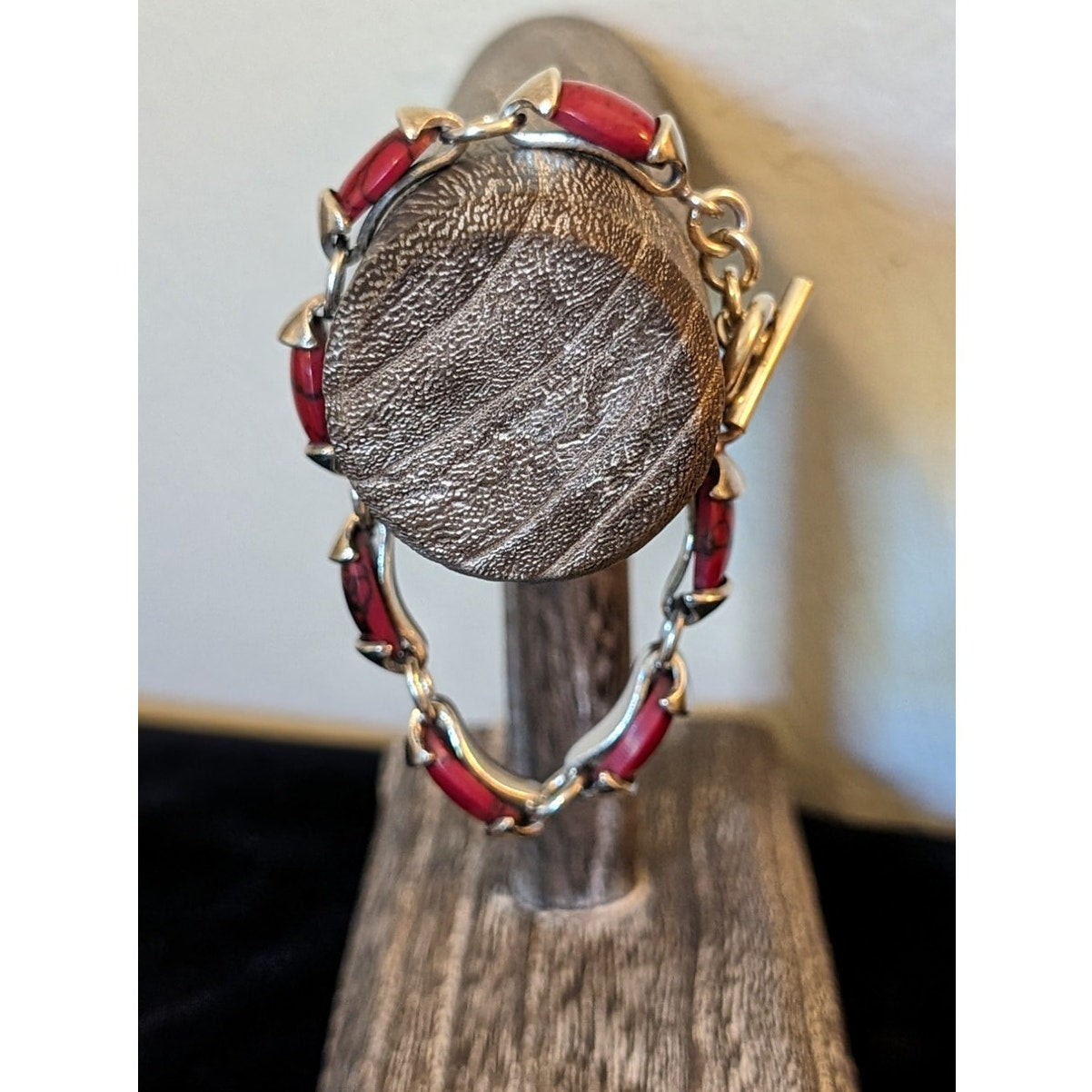 Mexican Red Jasper 925 Sterling Silver Toggle Bracelet