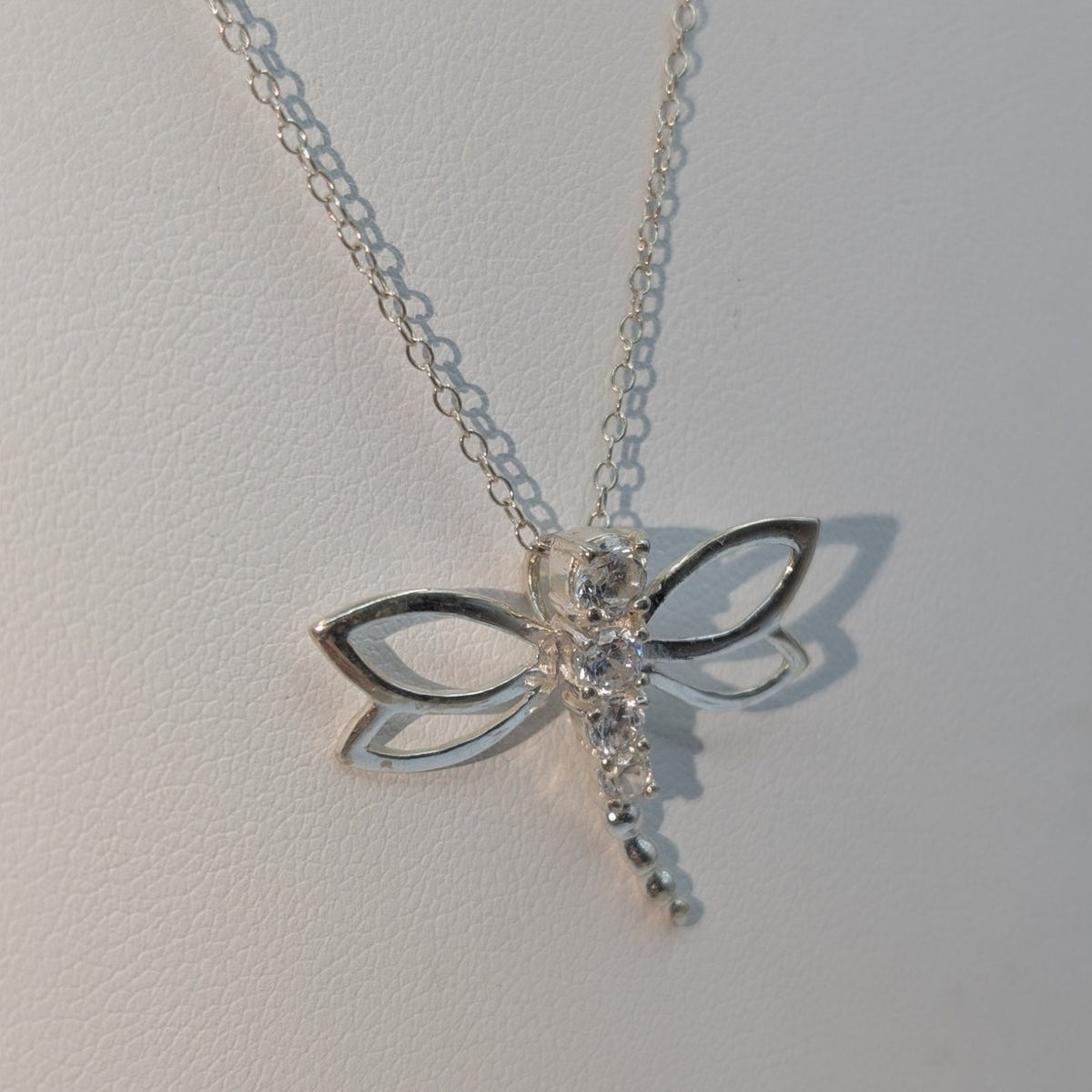 Vintage Sterling Crystal Dragonfly Pendant 18" Chain Necklace