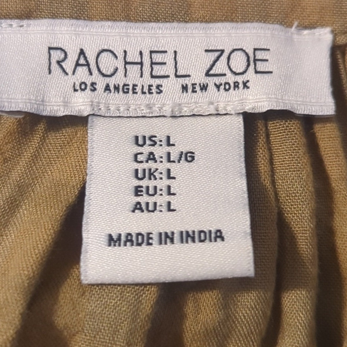 Rachel Zoe Gold Ruched Aztec Design Embroidered V Neck Top Women's Size L