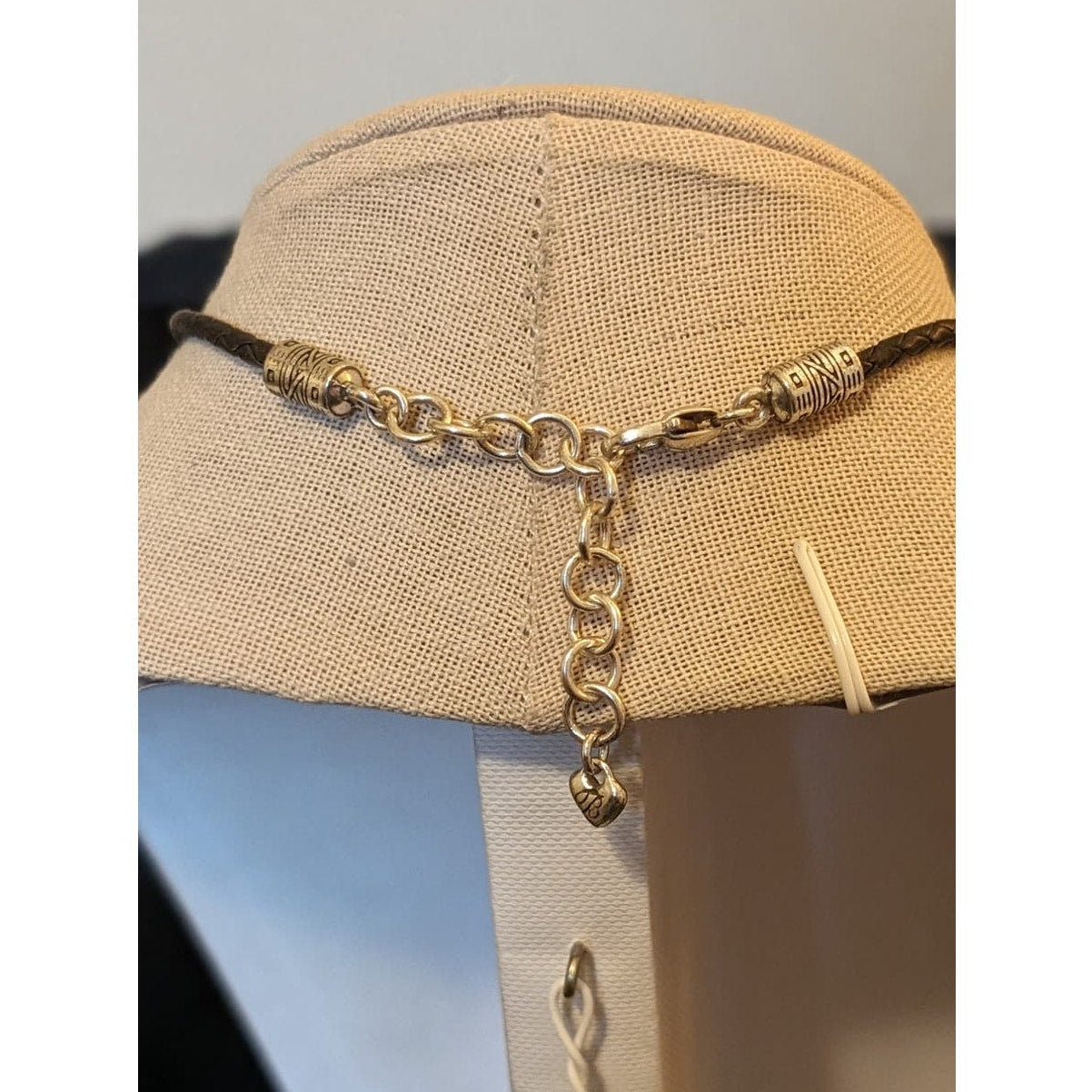 BRIGHTON Retired Rare Cream Enamel Flower Pendant Braided Leather Necklace