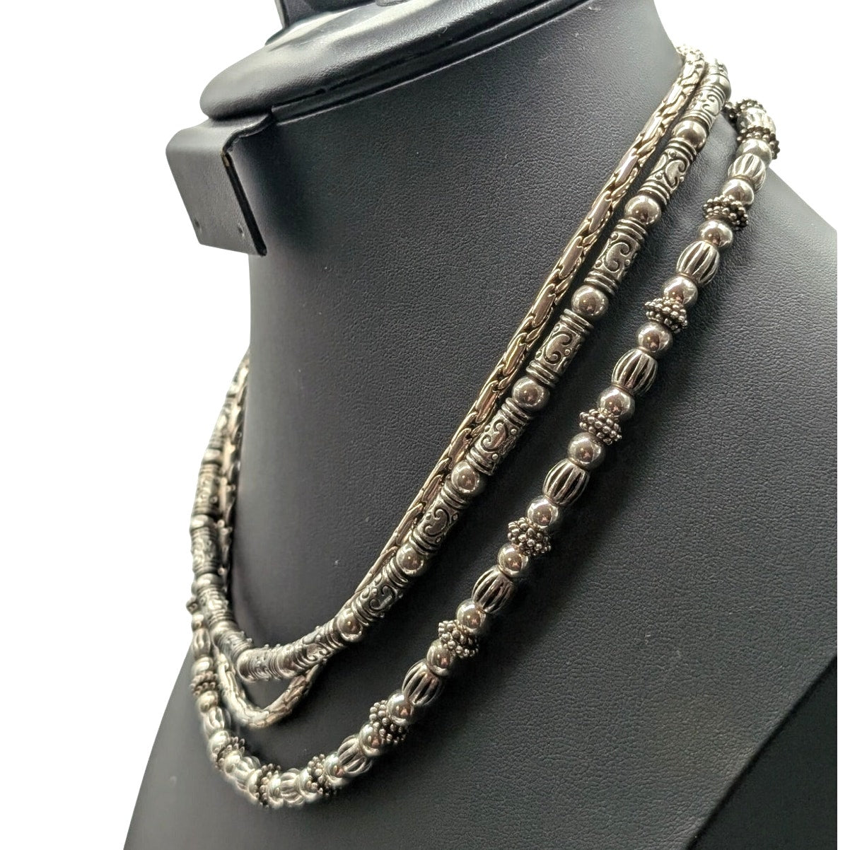 Lot of Three Chunky Silver Tone Beaded Chain Necklaces