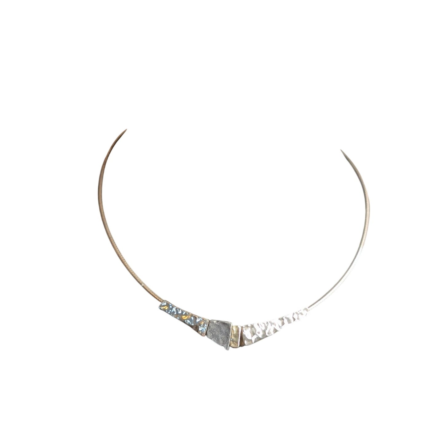 925 Sterling Silver Wire Cable Multi Color/Finish Hammered Bead 16" Necklace