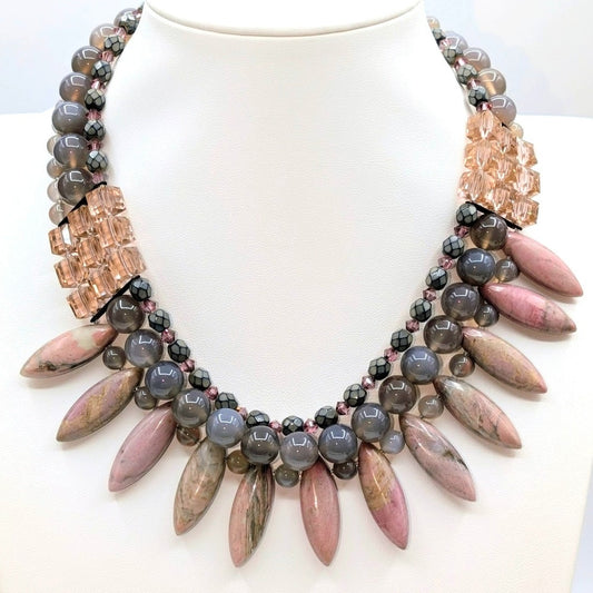 VTG Joshua Benbassat JBB Sterling 925 Stamped 16" Multi-Gem Rhodonite Necklace