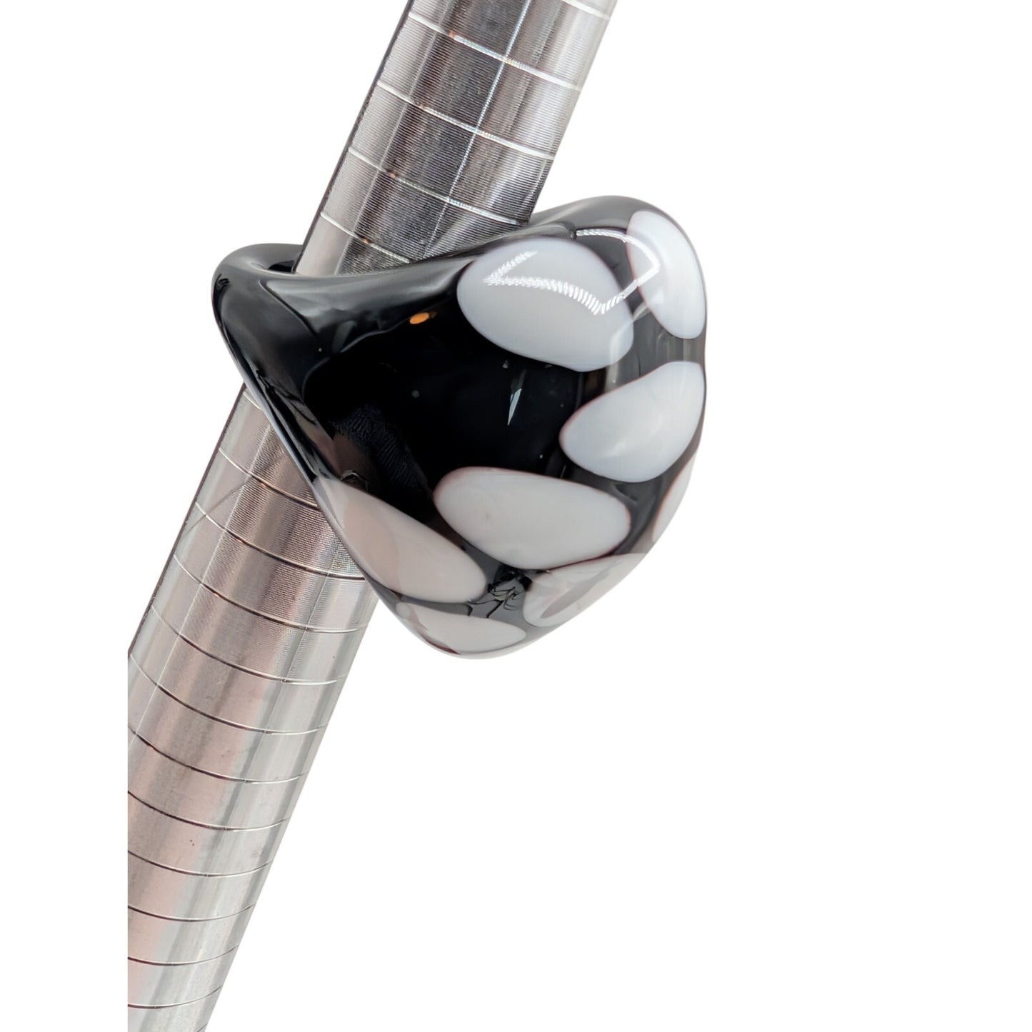 Chunky Black Polka Dot Lampwork Glass Dome Ring Size 6