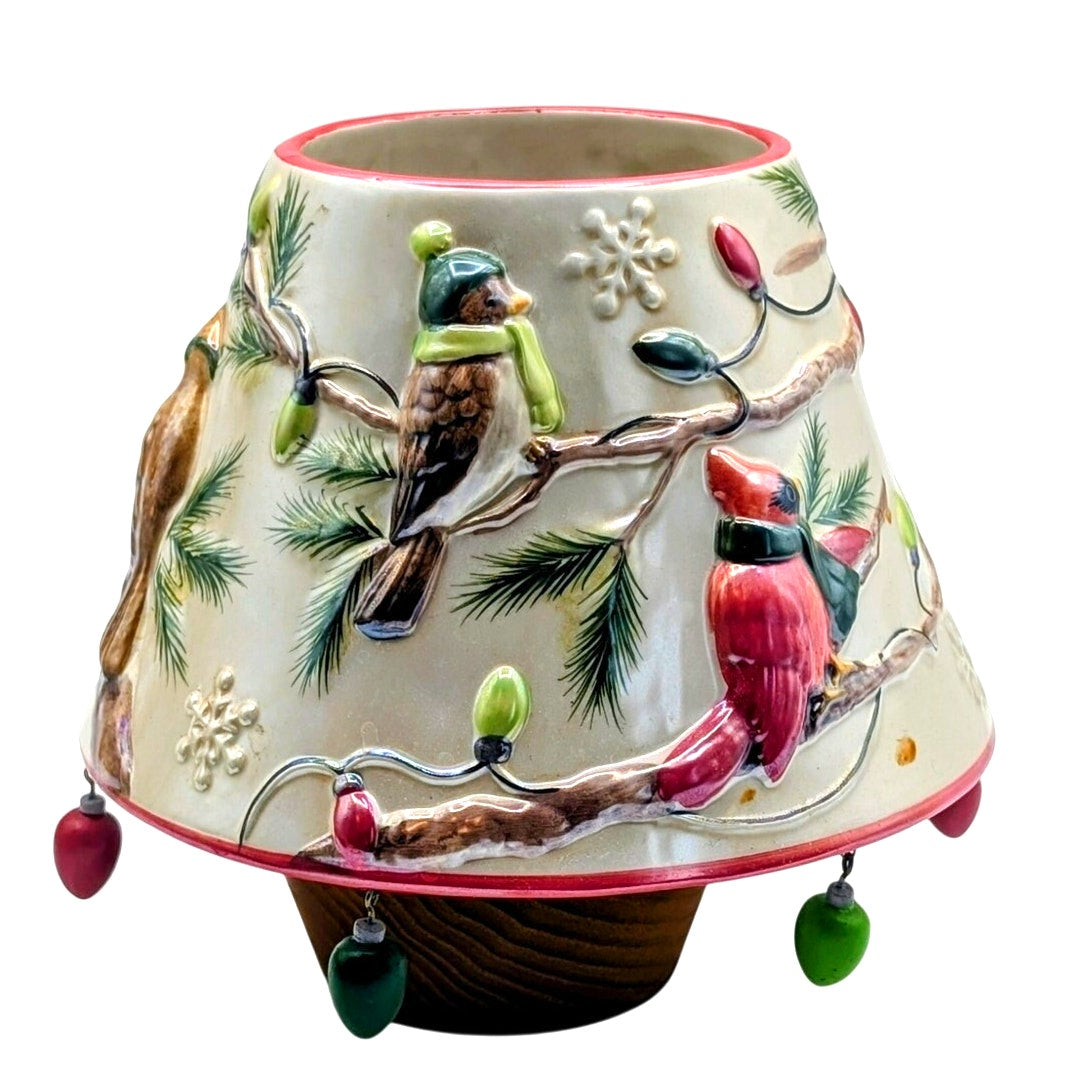 Vtg Yankee Candle Topper Shade Birds Hanging Christmas Lights W/ Bulb Dangles