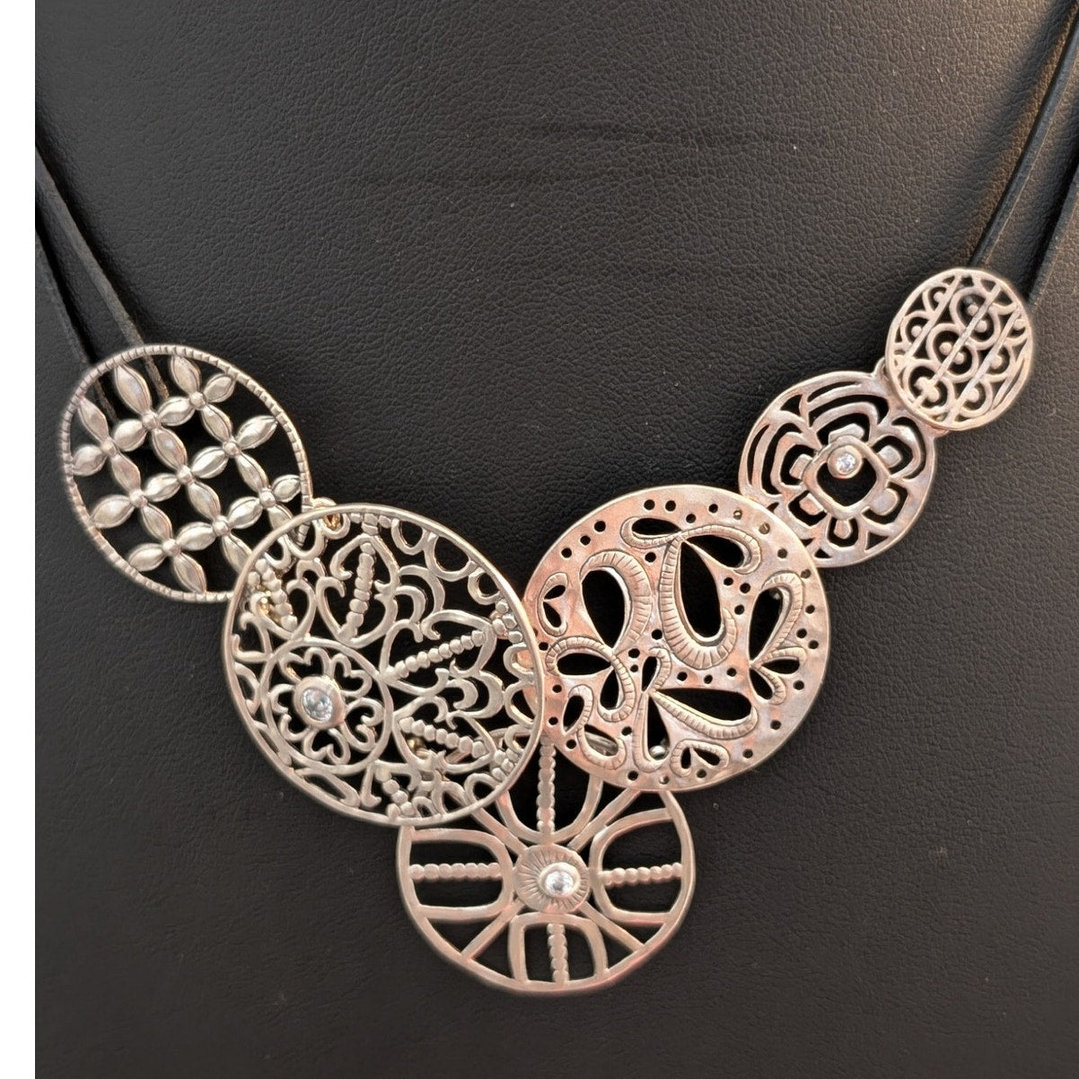 Silpada Retired Sterling Filigree Artful Design Black Leather Cord Necklace
