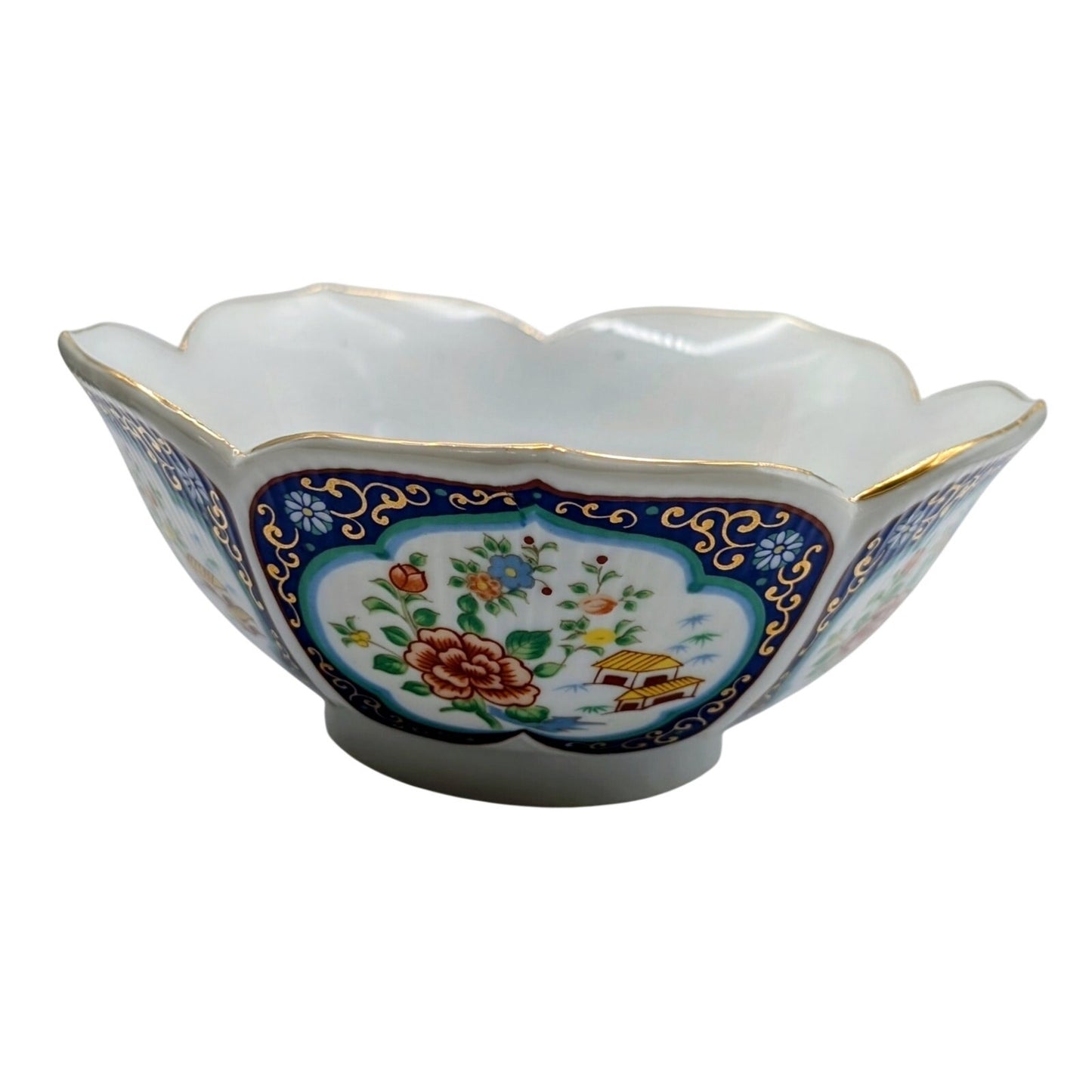 Vintage Japanese Hand Painted Porcelain Lotus Rice Bowl