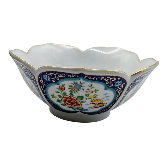 Vintage Japanese Hand Painted Porcelain Lotus Rice Bowl