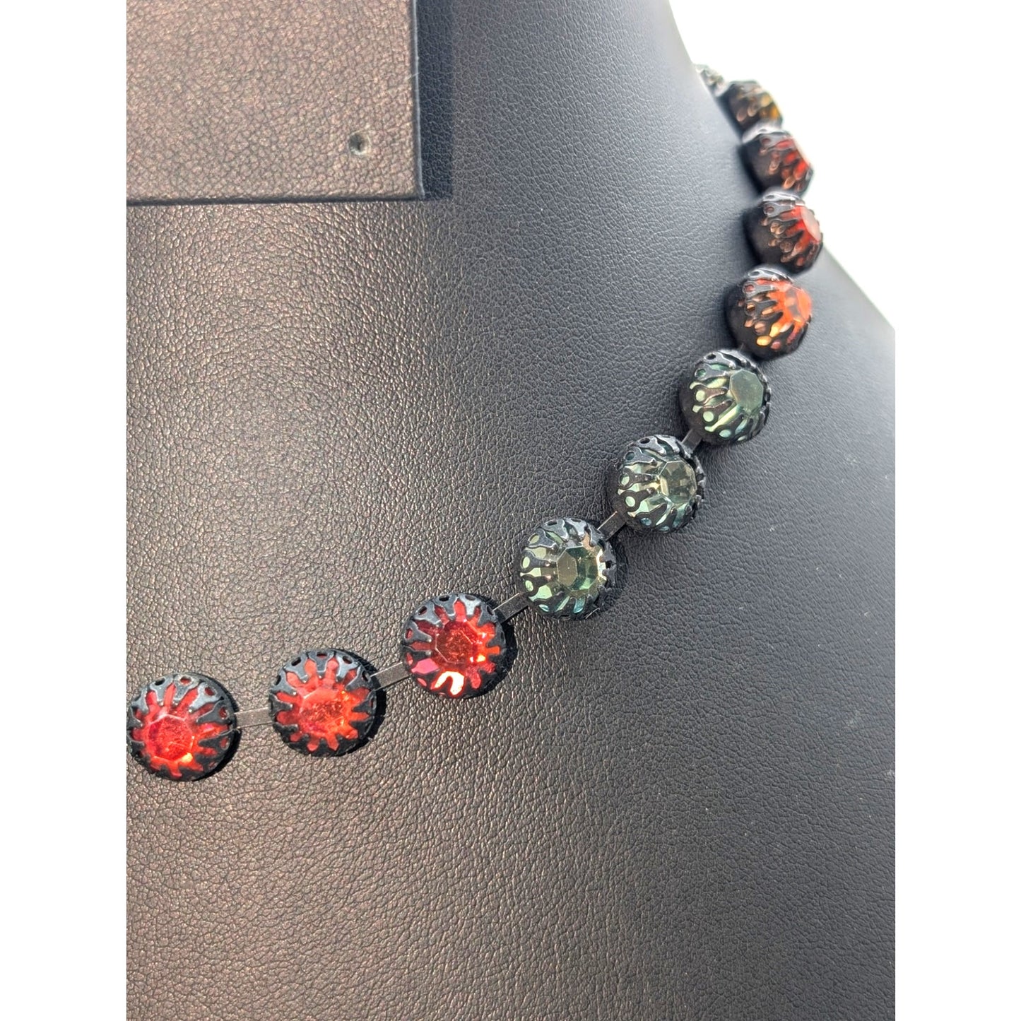 Zara Multi-Fall-Color Rhinestone Gunmetal Choker Necklace 12-15"