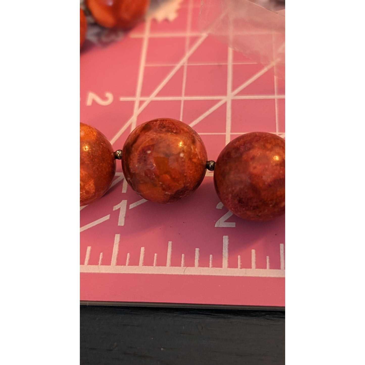 Genuine Coral Marbled Red 20 Bead Statement Necklace w/ Sterling Toggle Clasp
