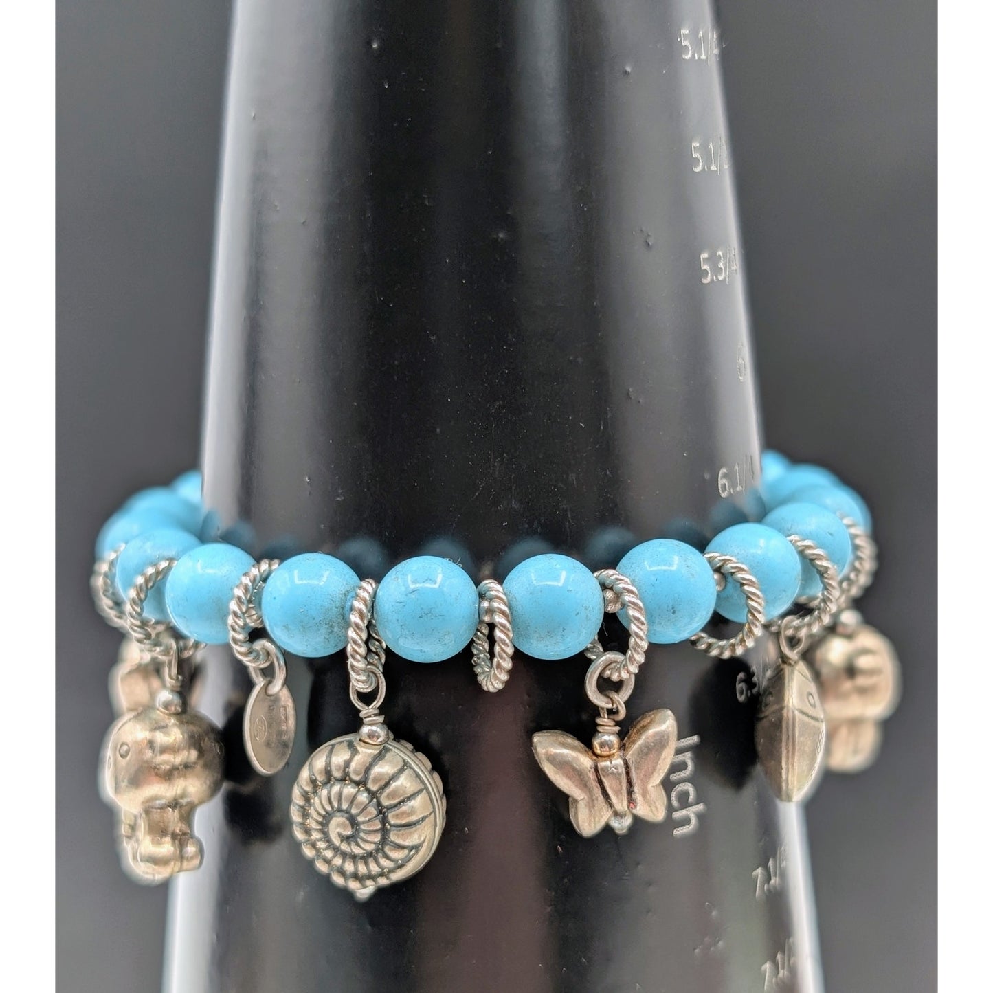 Louisa della Salda 925 Sterling Silver Italy Blue Stone Stretch Charm Bracelet