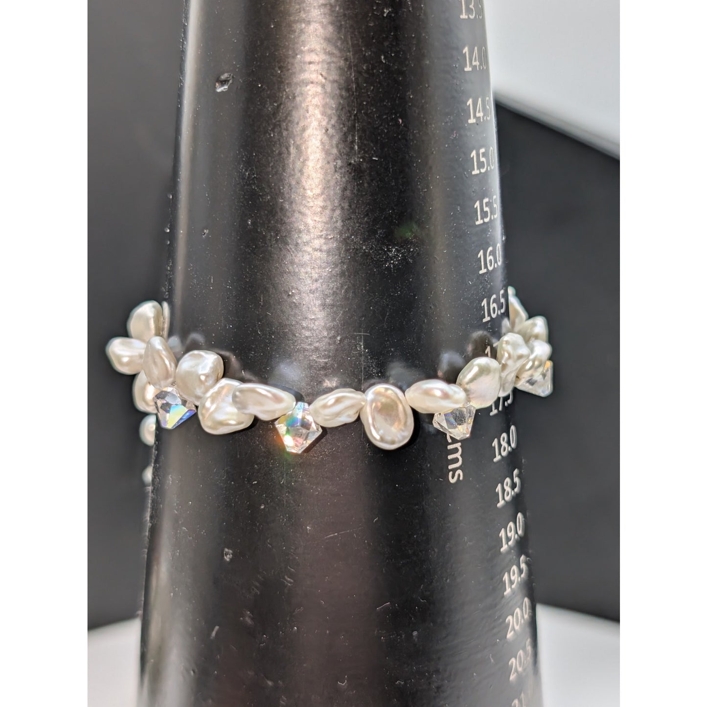 925 Sterling Silver Genuine Pearl Austrian AB Crystal W/ Dangles Bracelet