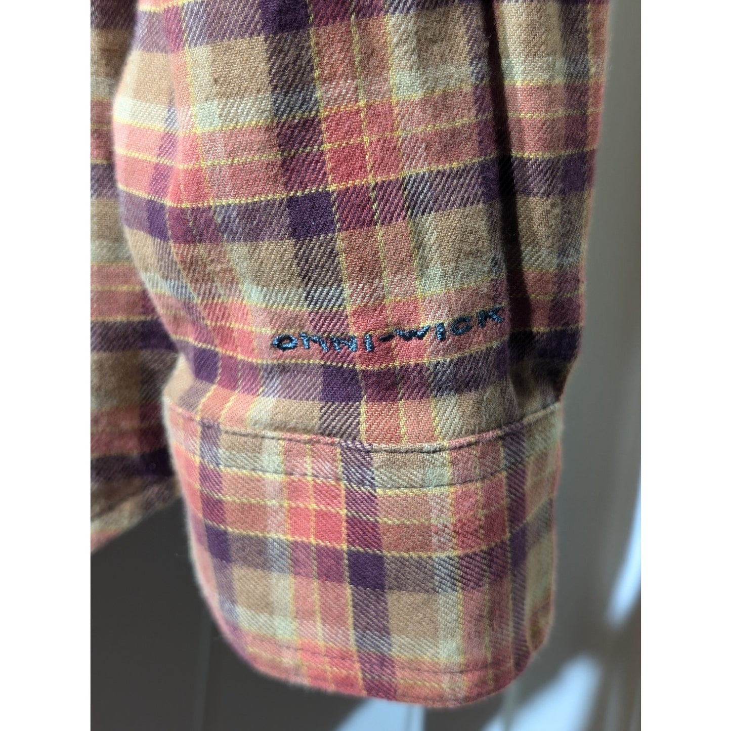 Columbia Orange Plaid Reg Fit Cotton Stretch Flannel Button Up Shirt Mens Sz L