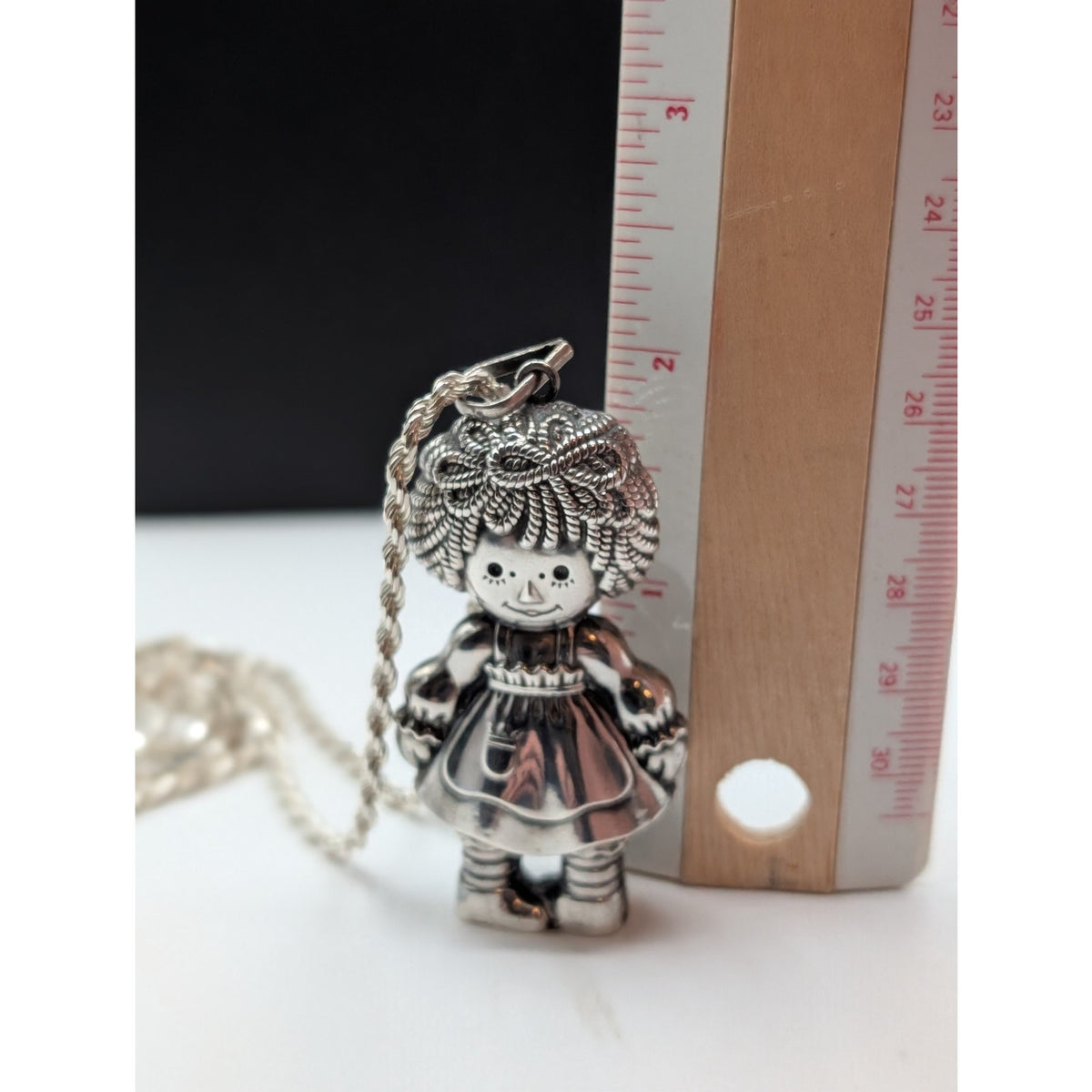 Vtg Large Raggedy Ann 1975 Bobbs Merrill Co., Inc. 925 Sterling Silver Necklace