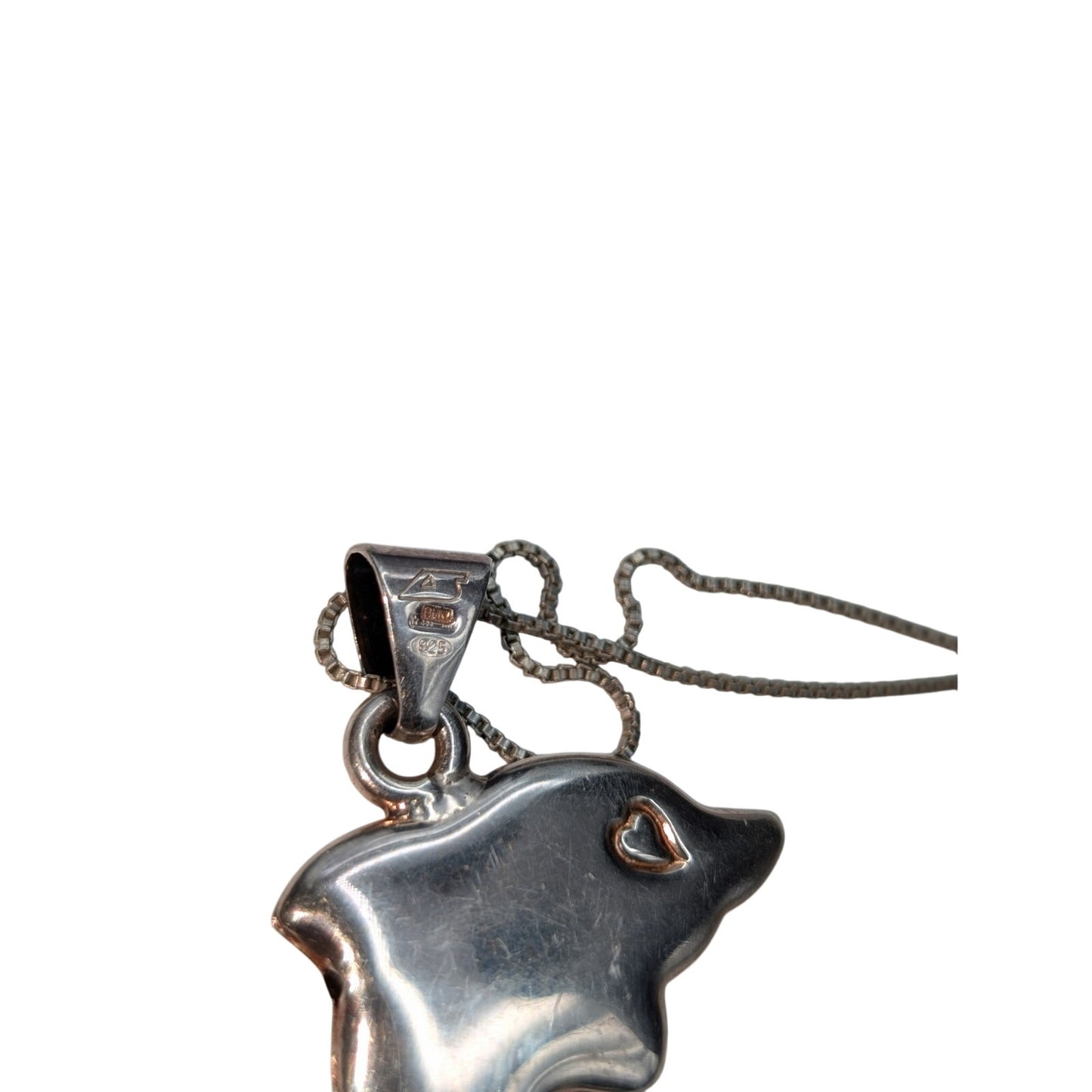 Rare VTG Signed Alunno and Stendardi 925 Sterling Large Dolphin Pendant Necklace
