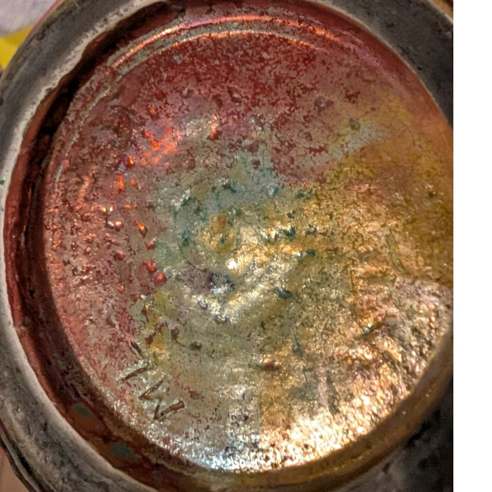 Signed ML Studio Pottery Turquoise Copper Gold Shine Bowl