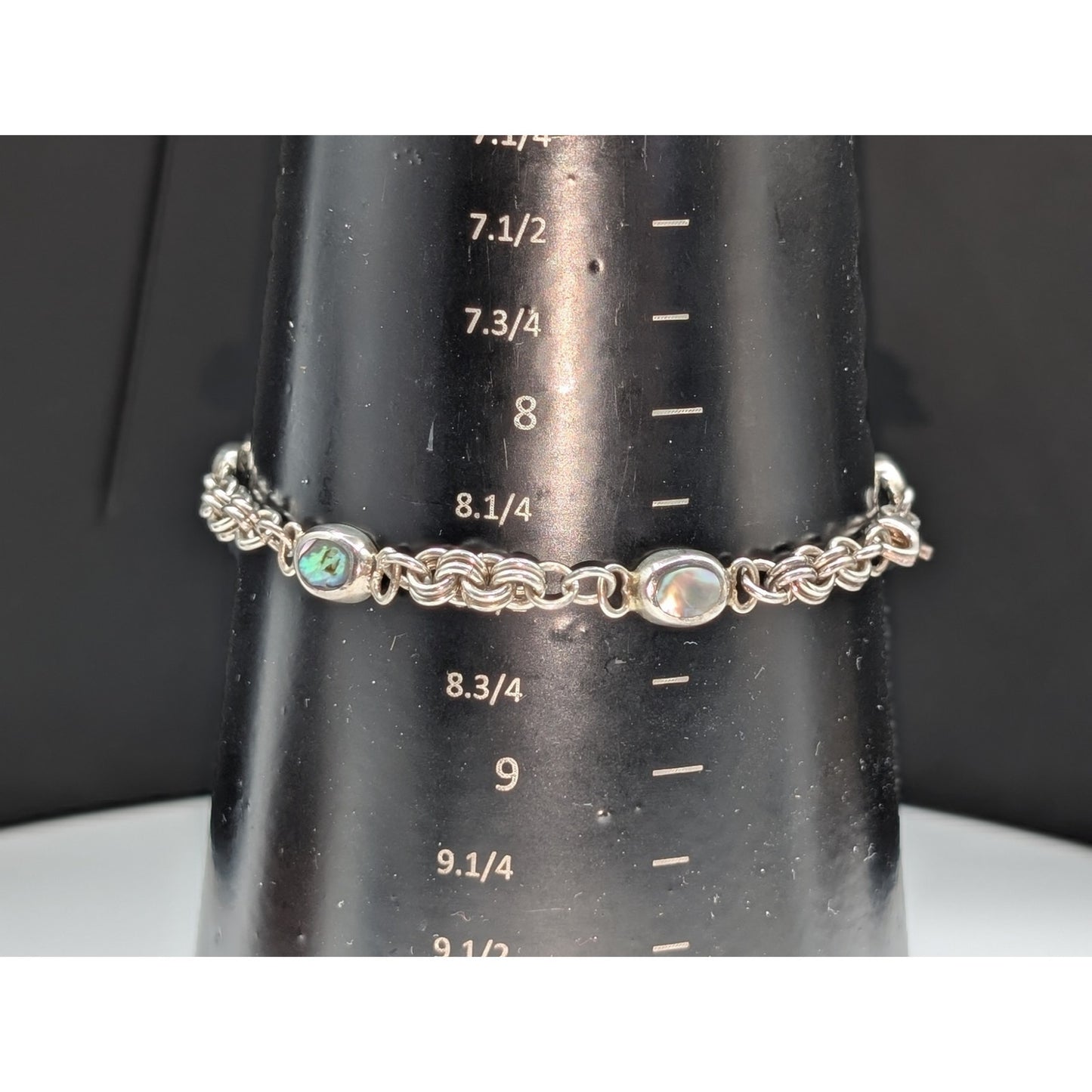 Vintage 925 Sterling Silver Abalone Shell Chain Bracelet