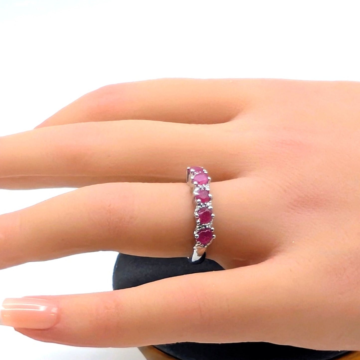 925 Sterling Ruby Diamond Band Ring Size 7