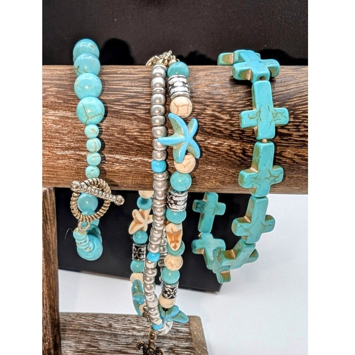 Mixed Lot of Two Blue Stone Necklaces and Six Stone Bracelets