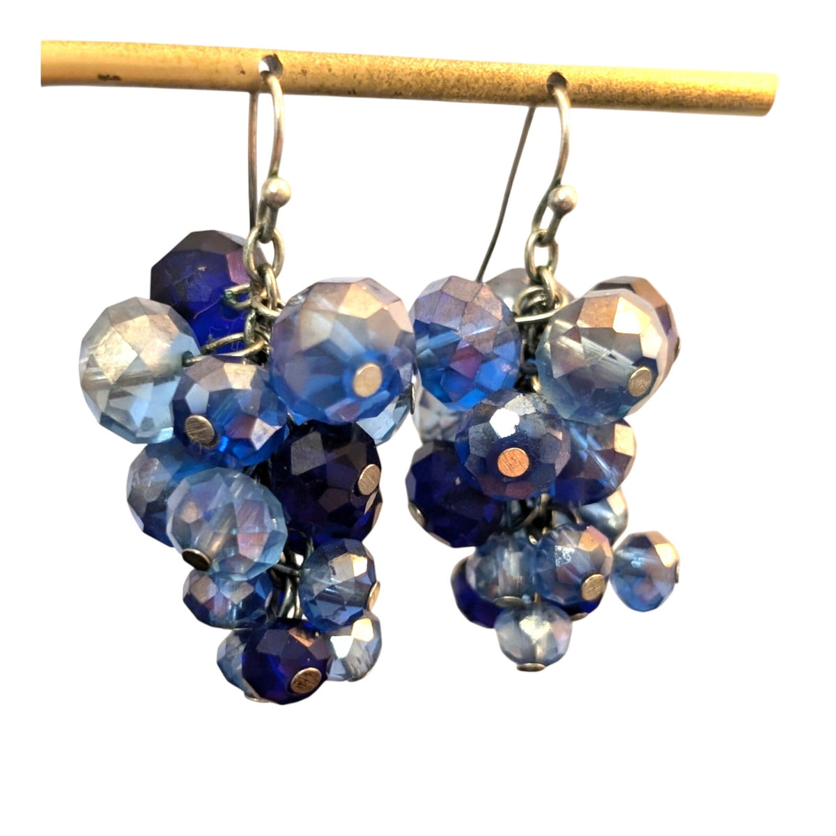 Cobalt & Light AB Blue Faceted Glass Crystal Cluster Dangle Earrings