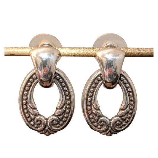 Brighton Signed Door Knocker Silver Tone Drop Earrings
