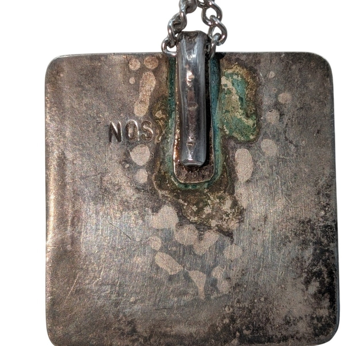 Vintage Sterling Silver Green Turquoise Stone Pendant 18" Chain Necklace