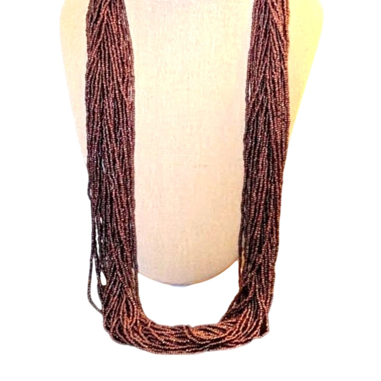 Vintage Long Multi-Strand Purple Bead Bronze Hook Clasp 32.5" Necklace