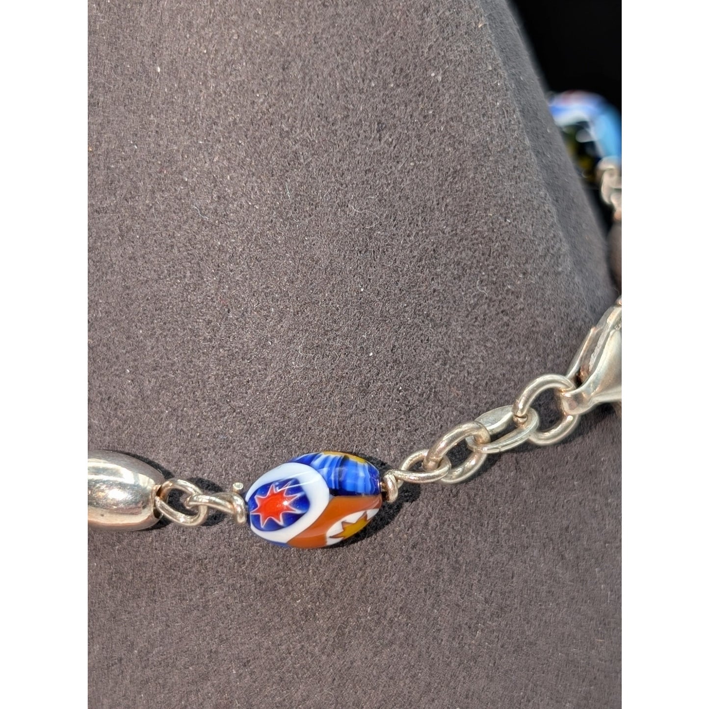 925 Italy Sterling Silver Millifiore Glass Sterling Bead Bracelet