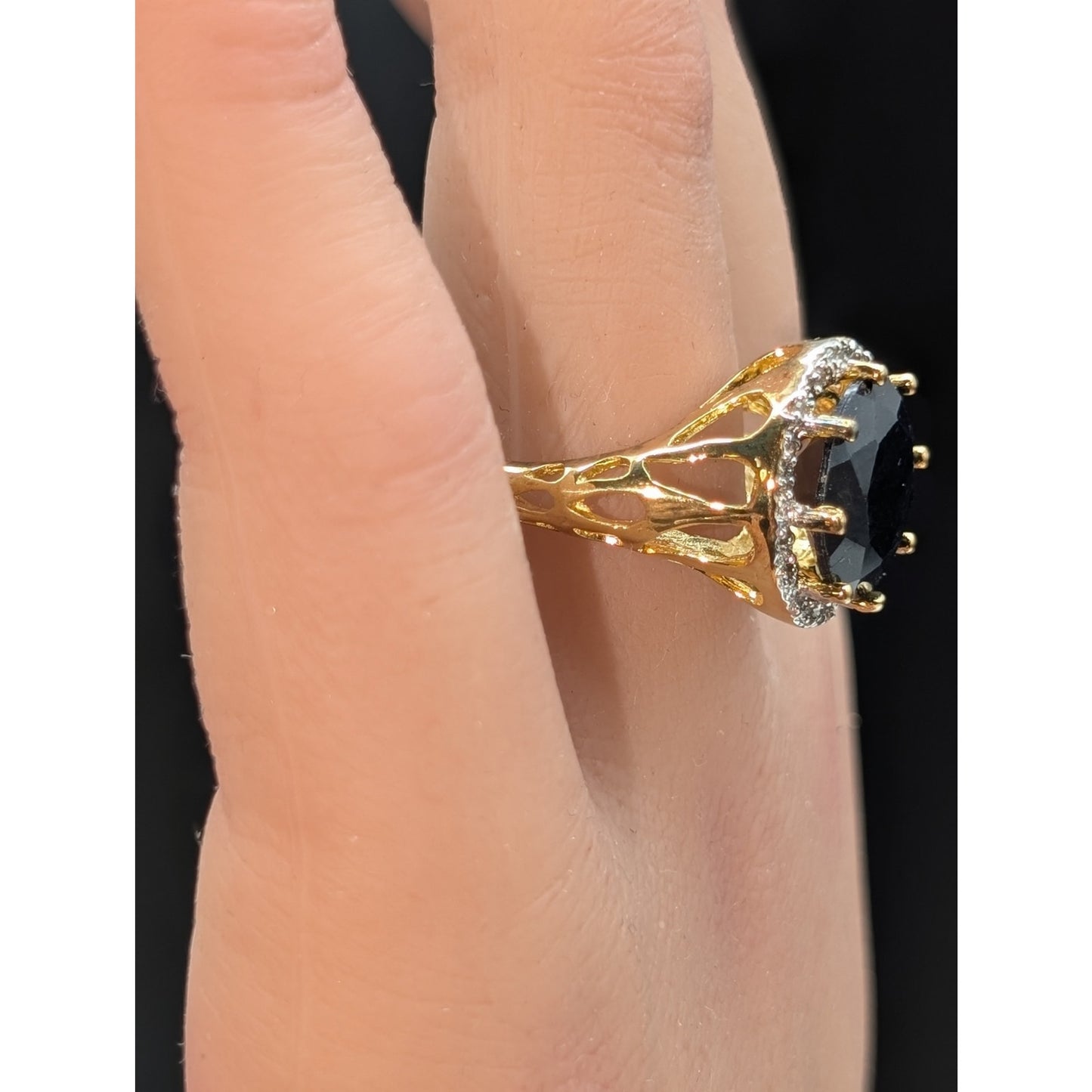 925 Sterling Vermeil Sapphire & Diamond Ring Size 6.75