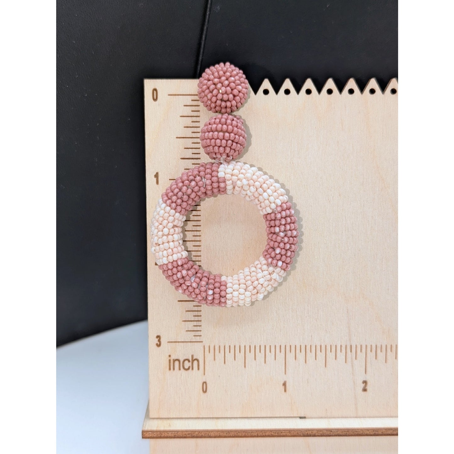 Vintage Soft Mauve & Pale Pink Seed Bead Dangle Pierced Earrings