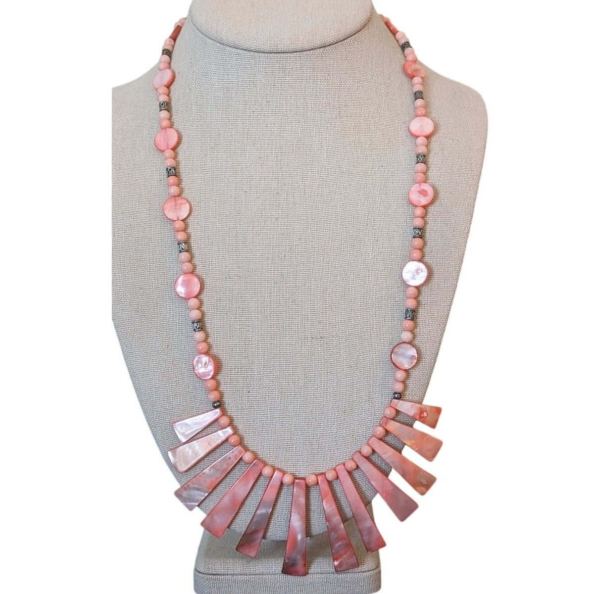 Peach Shell Coral Silvertone Bali Bead Toggle 25" Necklace
