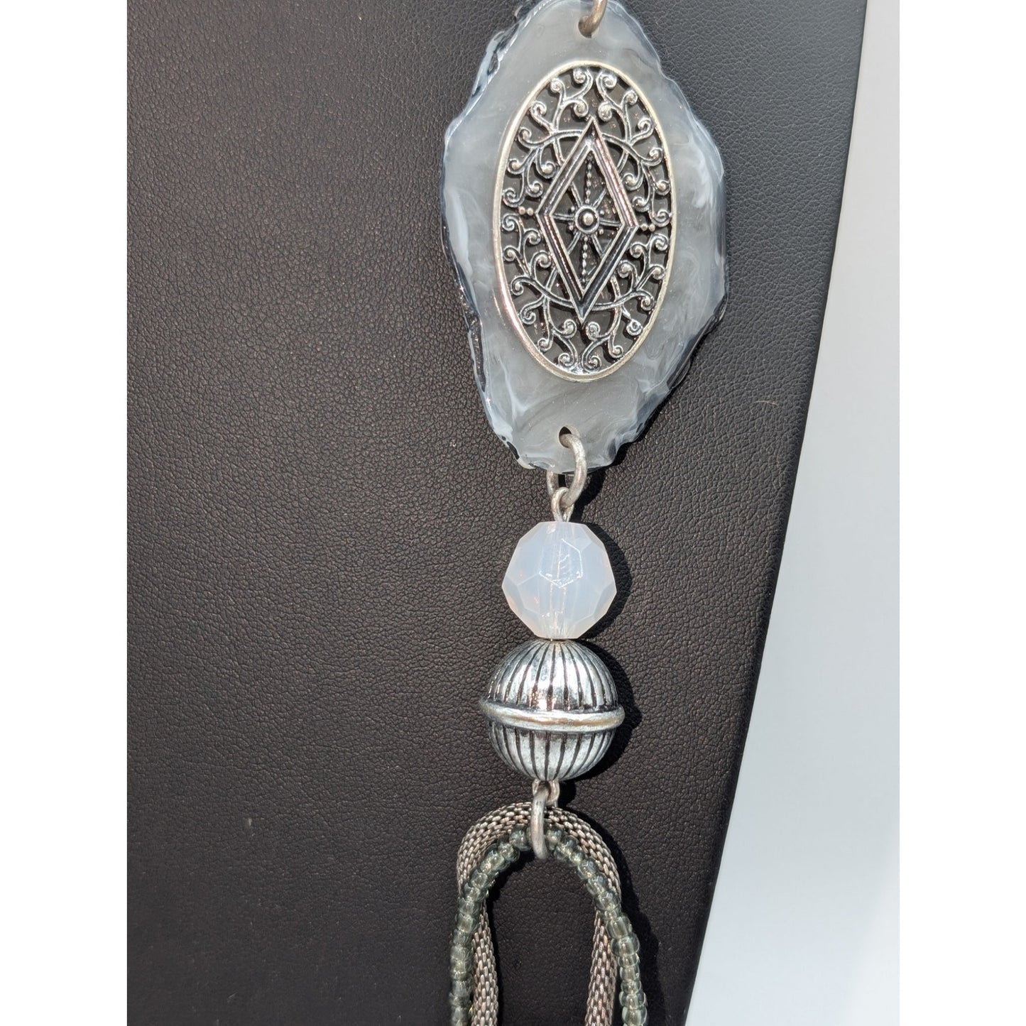 Chico's Silver Tone Multi-Bead Station Approximately 44" Long Necklace